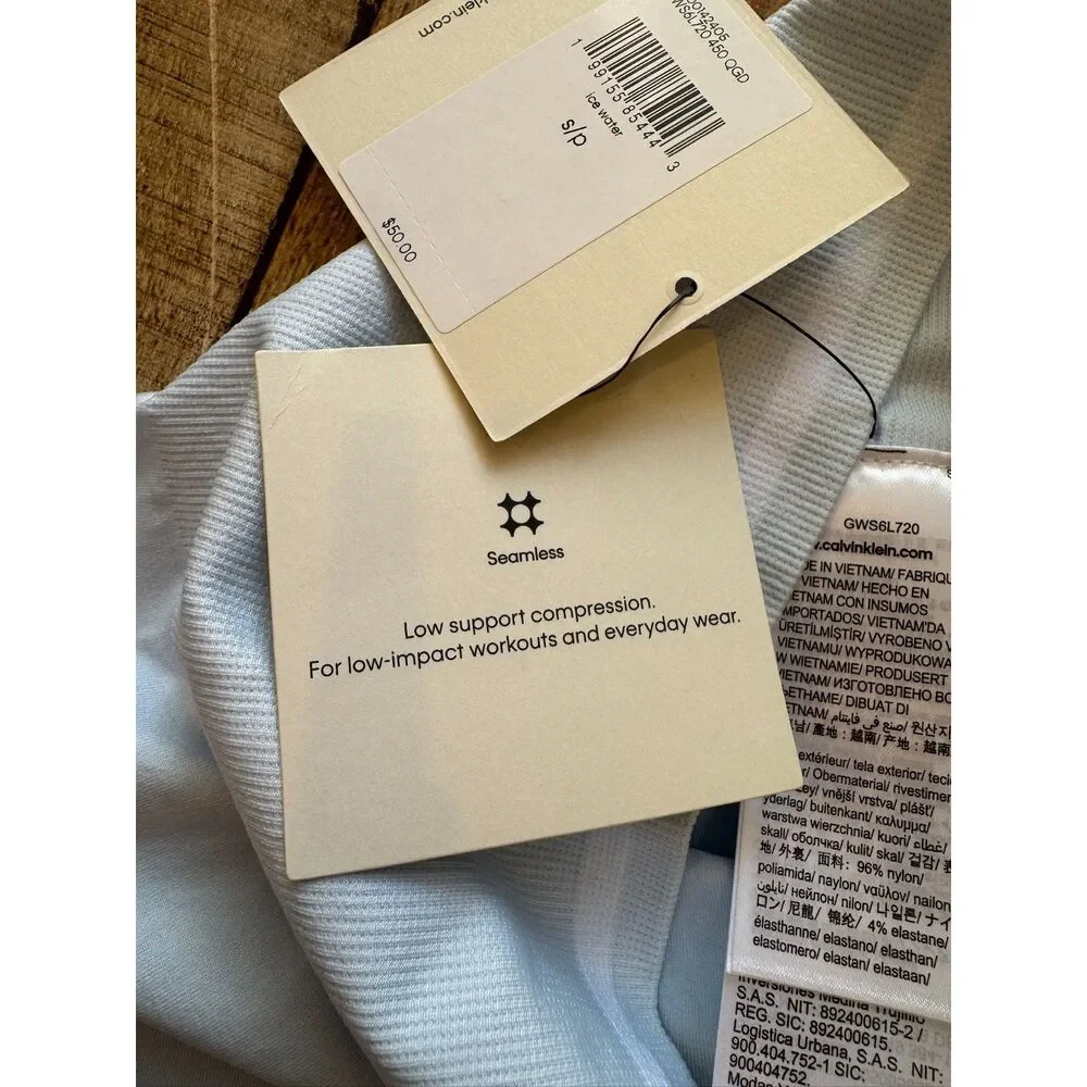 Calvin Klein Performance Light Blue Ribbed Bike Shorts Seamless NEW